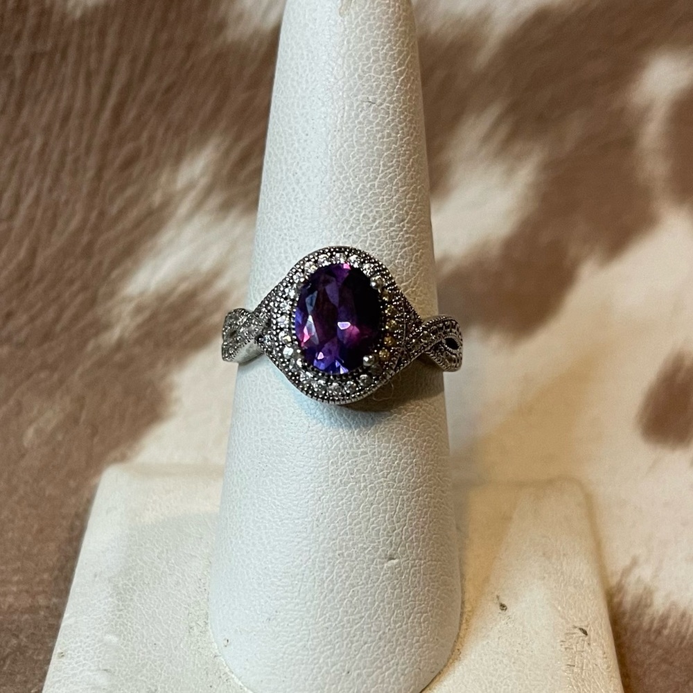 Amethyst & White Lab-Created Sapphire Oval Ring